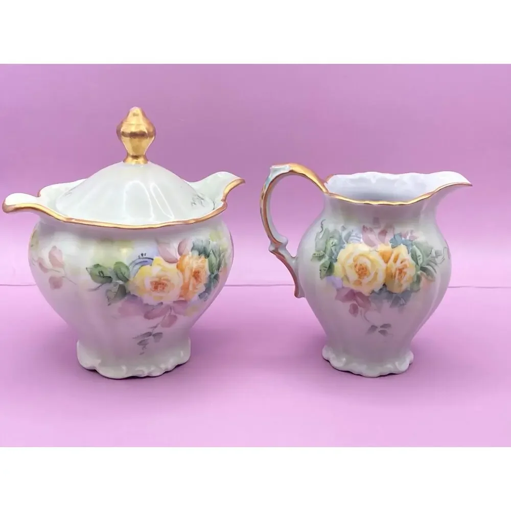 VTG Hand Paint Creamer Sugar Bowl Bareuther Bavaria Germany Porcelain